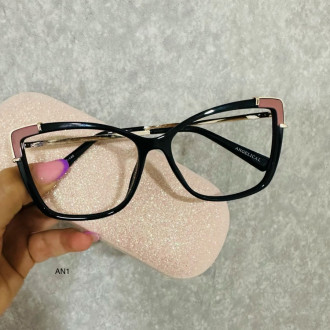 Montura De Acetato An1 Negro Punta Rosa